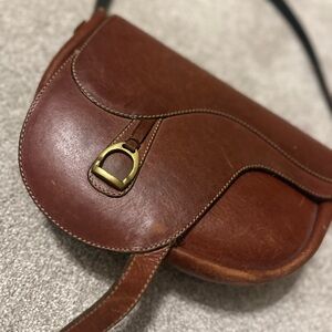 Cognac Leather Crossbody Bag with Brass Detail